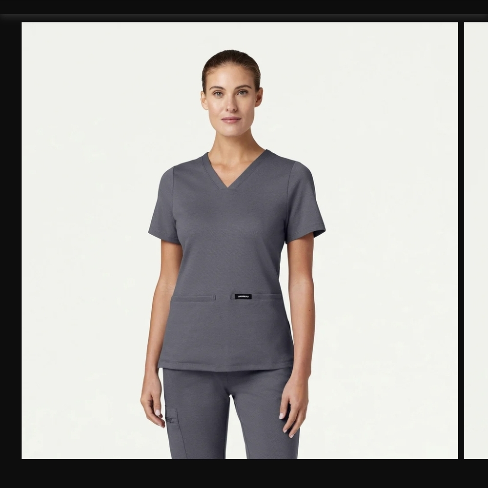 Scrub Set- Jaanuu Women's Gray V-Neck Short Sleeve Top and Jogger Pants